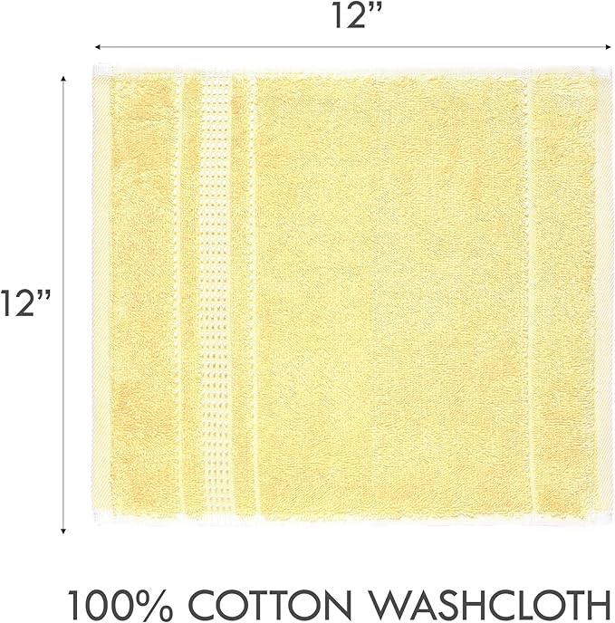 Melissa Linen, 4 Piece Washcloths, 12x12 in Turkish Soft Wash Cloth Set, Small Hand Towels, Rags for Face and Body, (Light Yellow Washcloths)