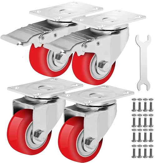 3 Inch Heavy Duty Casters Set of 4, Lockable Plate Caster Wheels by Castrek