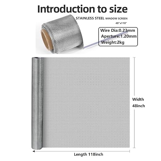 Heavy-Duty Stainless Steel Mesh Screen#18Mesh Wire Dia:0.23mm Size:48"x118" 304 - Image 2