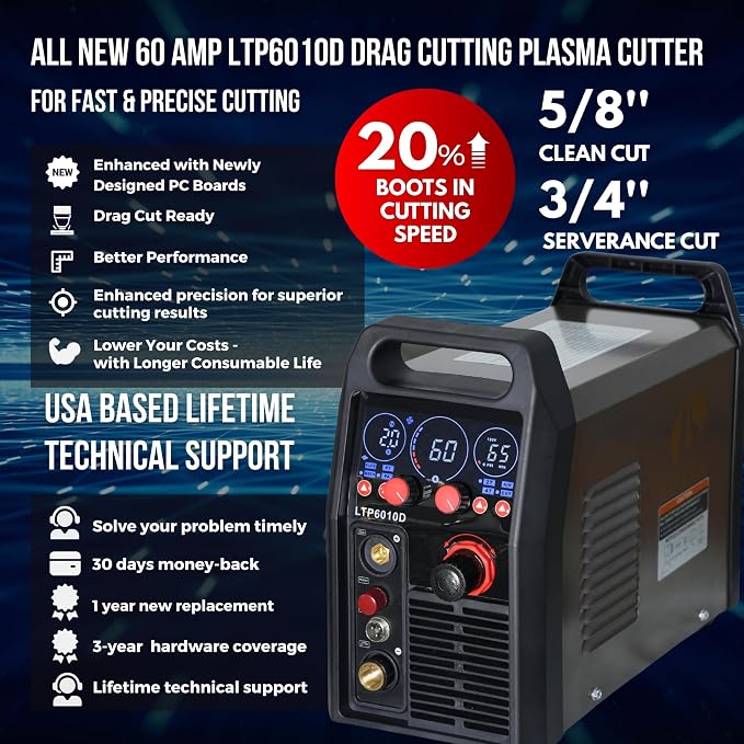 LTP6010D 60A Plasma Cutter, Drag-Cut Ready & Up to 20% Faster, 5/8" Clean - Image 4