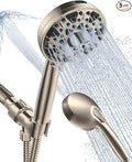 Shower Head With Handheld 7 Settings High Pressure, Built-in Power Wash to Clear Tub, Tile & Pets, 5" High Powerful Hand Held Rain Showerhead with Stainless Steel Hose and Adjustable Bracket (Nickel)