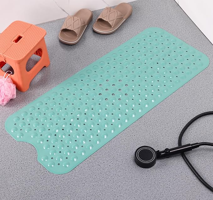 Anti-Slip Bathtub Shower mat, 39.3×15.7 inch（Approximately 100 × 40cm） Soft Oversized Machine Washable Non-Slip Bathtub mat with Drainage Holes, Bathroom Floor Suction Cup.（1-Opaque Mars Green）