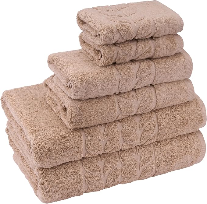 BAGNO MILANO Organic Turkish Cotton Bath Towels, Luxury Jacquard Collection, Certified Organic Highly Absorbent, Soft-Plush Towel Set (Latte, 6 Pcs Towel Set)