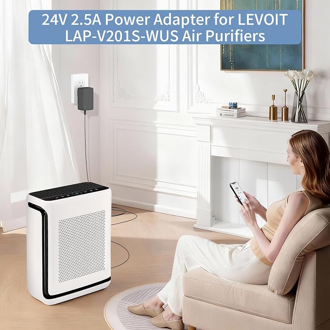 24V 2.5A Power Adapter for LEVOIT Air Purifiers Replacement for LEVOIT Vital - Image 2