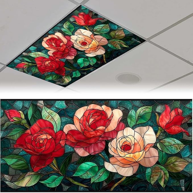 2PCS Stained Glass Rose Magnetic Fluorescent Light Covers - Image 8