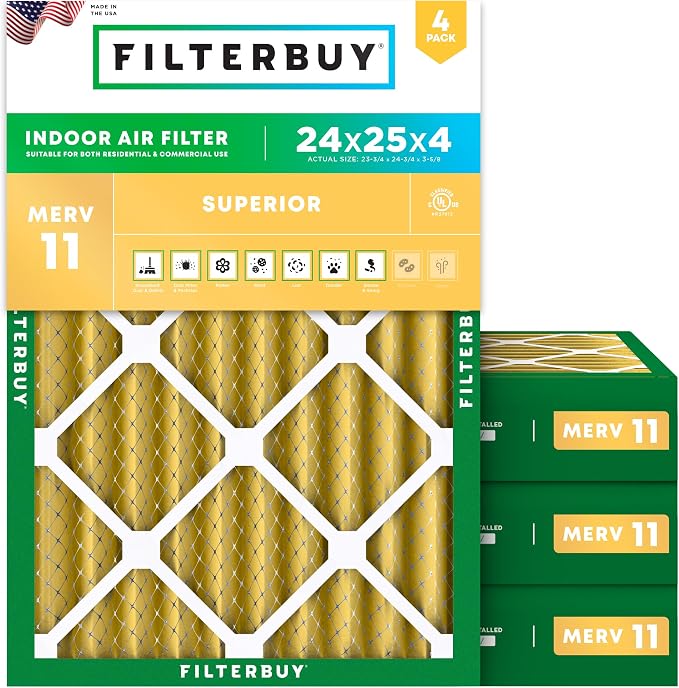 Filterbuy 24x25x4 Air Filter MERV 11 Superior Pet & Allergy Defense, by Filterbuy