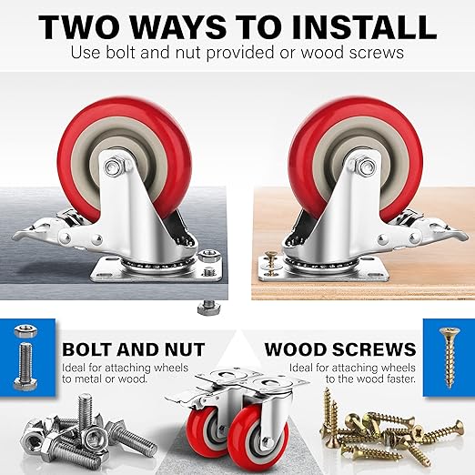 4 Inch Caster Wheels Heavy Duty Casters Set of 4 Lockable Cart Wheels - Image 5