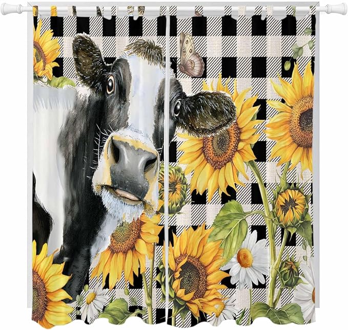 Retro Sunflowers Living Room Curtains 96 Inch Length, Window Curtains Tab Top by Unknown