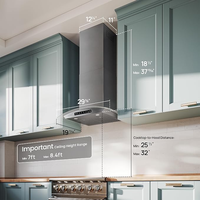 30" Wall Mount Range Hood Tempered Glass 900 CFM, Kitchen Chimney Vent - Image 9