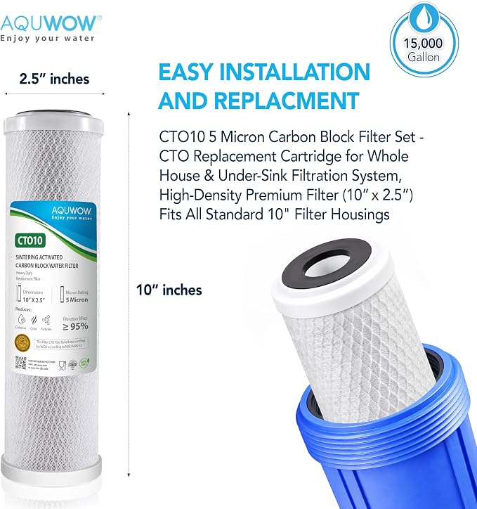 CTO10 5 Micron 2.5" x 10" Carbon Block Water Filter Set – Replacement Cartridges - Image 2