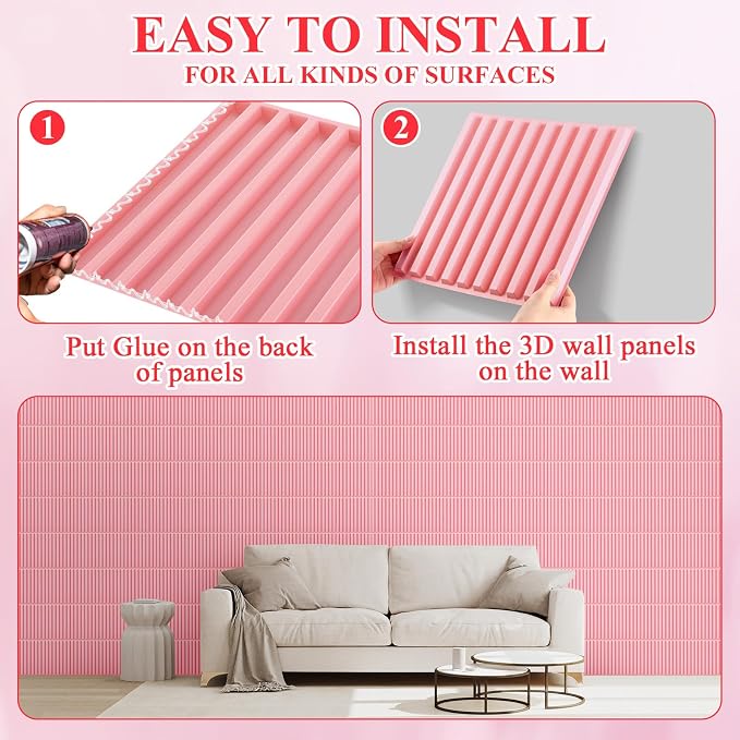 Nuanchu 32 Pcs 3D Slat Wall Panels 12 x 12 Inch PVC Fluted Textured Panel - Image 4