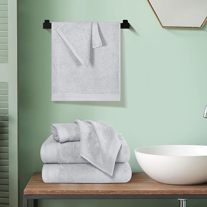 Ultra Soft 6 Pack Cotton Towel Set, Contains 2 Bath Towels 28x55 inch, 2 Hand Towels 16x24 inch & 2 Wash Coths 12x12 inch, Ideal Everyday use, Compact & Lightweight - Light Grey