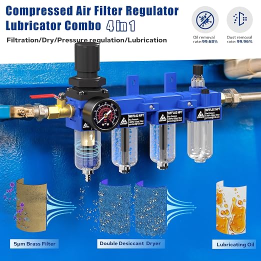 1/4"NPT Air Filter Regulator Lubricator Combo, Air Regulator and Water Separator - Image 3
