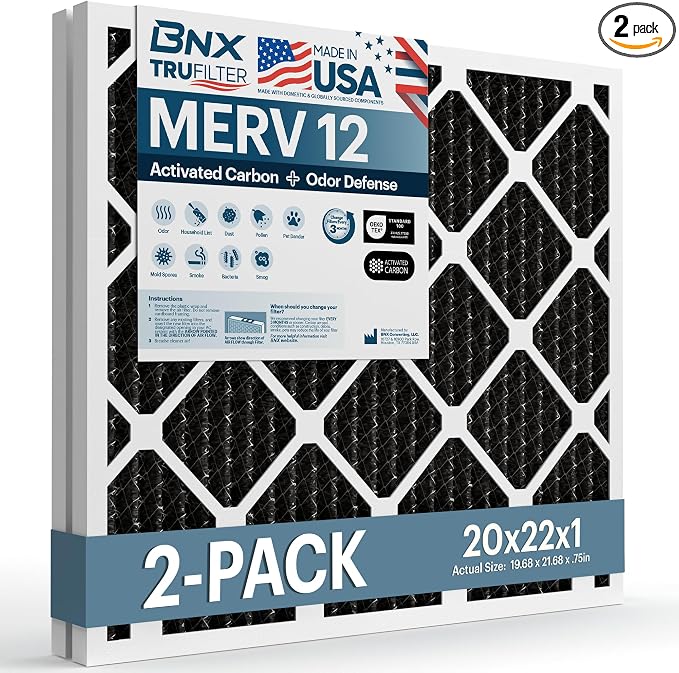 BNX TruFilter 20x22x1 MERV 12 Odor Defense AC Furnace Air Filter by BNX