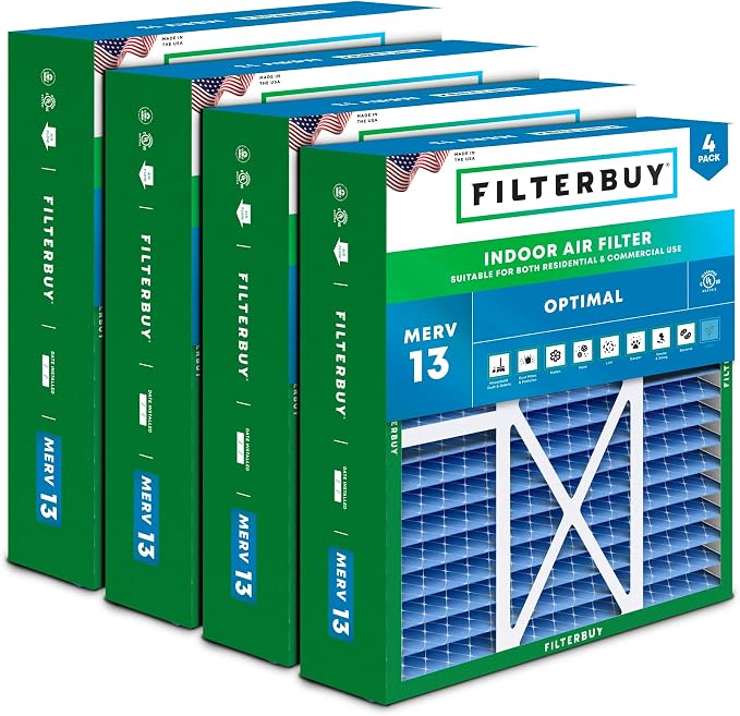 Filterbuy 16x20x5 Air Filter MERV 13 Optimal Smoke & Allergy Defense, Pleated by Filterbuy