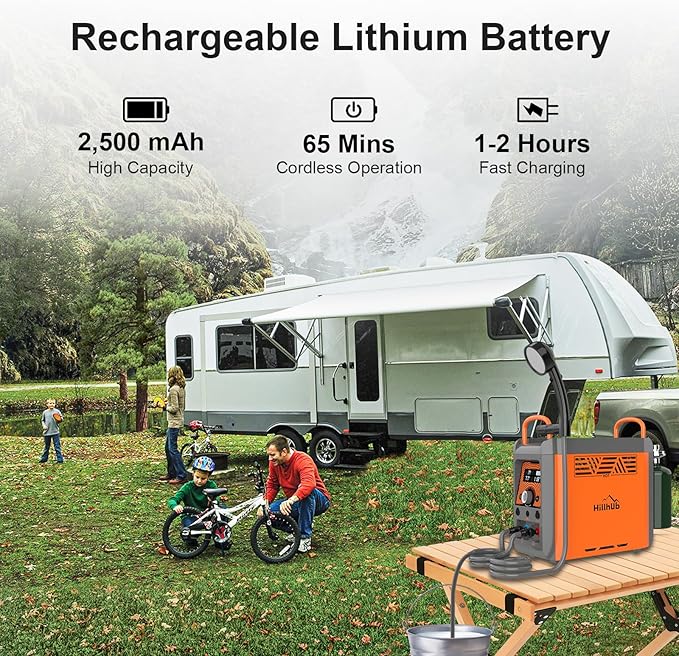 Hillhub Camping Portable Instant Hot Water Heater On Ground, Propane Water Heater with Water Pump & Showerhead, Outdoor Use Only with Overheating Protection, Built-in Battery for Showering & Cleaning