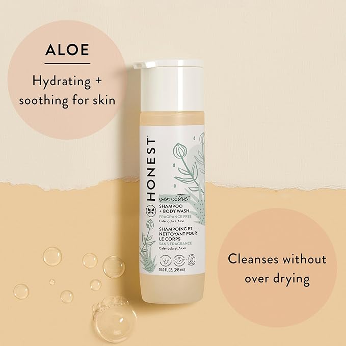 The Honest Company 2-in-1 Cleansing Shampoo and Body Wash for Sensitive Skin Gentle Tear-Free Hypoallergenic Baby with Naturally Derived Ingredients Fragrance-Free 18 fl oz