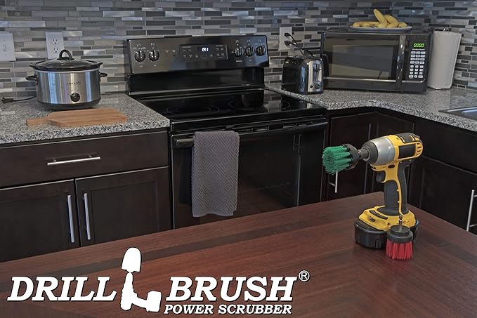 Kitchen Accessories - Pot Cleaner - Rice Cooker - Scrubber - Drill Brush - 2-inch Round Spin Brush Set - Grout Cleaner - Hard Water, Mineral, Calcium, Soap Scum - Rust Remover - Bird Bath - Cleaner