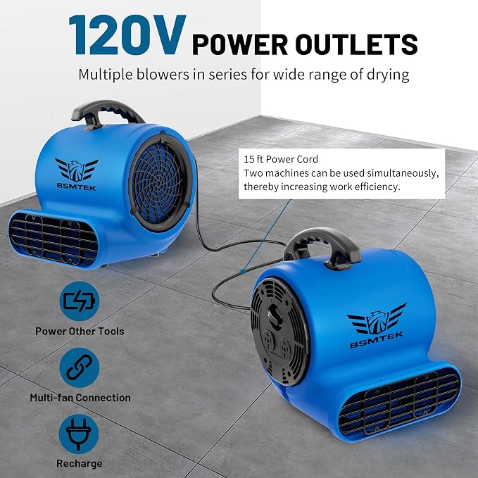 Air Mover Blower Fan, Industrial 1/2HP 2500CFM Monster Floor Blower Carpet - Image 6