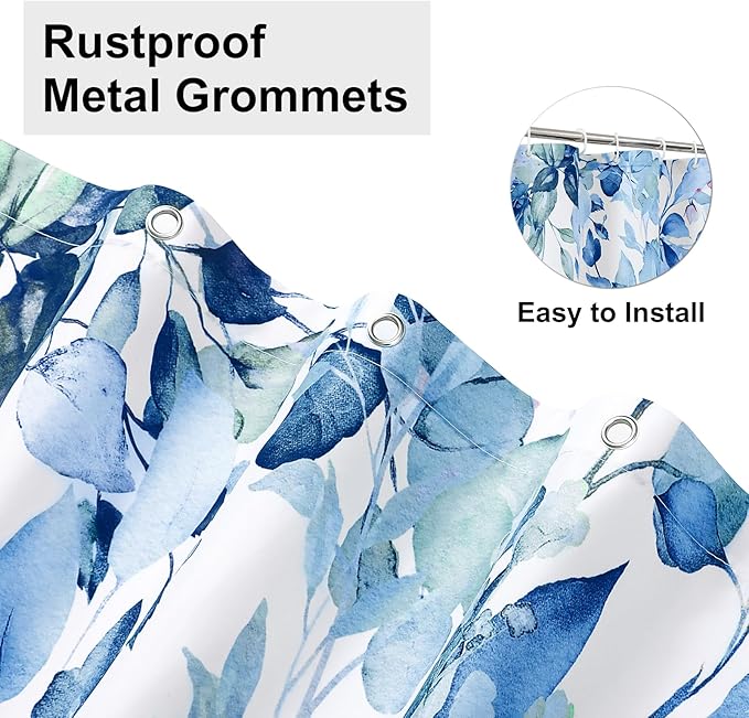 Colorful Star Blue Eucalyptus Waterproof Shower Curtain Set with Hooks, Minimalist Watercolor Floral Print Bathroom Décor, Plant Leaves Washable Fabric Shower Curtain, 72 x 78 Inch