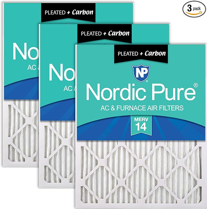 Nordic Pure 12x12x1 Pleated Air Filters MERV 14 Plus Carbon 3 Pack by NordicPure