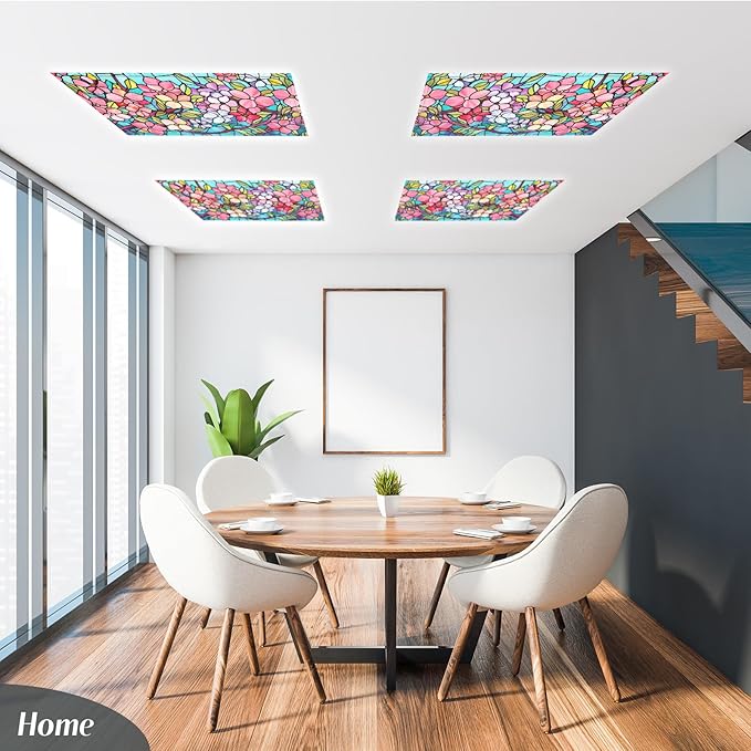 Glooglitter 4 Pcs Colorful Floral Fluorescent Light Covers 4 x 2 ft Stained - Image 4