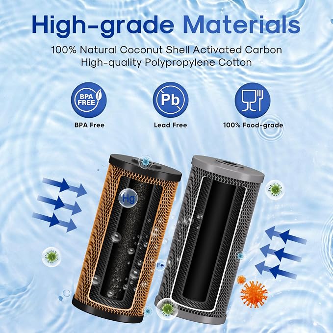 ICEPURE 2-Stage 10" x 4.5" Whole House Carbon Water Filter Set, KDF Heavy Metal - Image 3