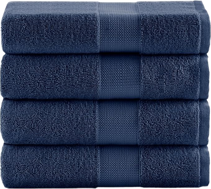 Comfort Spaces Turkish Bath Towel Set of 4 Piece 27x54 Medium 100% Cotton Towels Highly Absorbent Soft Quick Dry Shower for Bathroom Spa Navy Blue