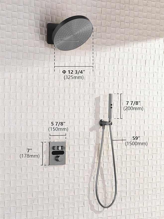 Lefton Shower System in Fahrenheit Display (Battery-free), 13” Overhead Round Rainfall Shower Head with All-in-one Handheld Spray Showerhead, 4-in-1 Control System, SSWM2501 (Grey)
