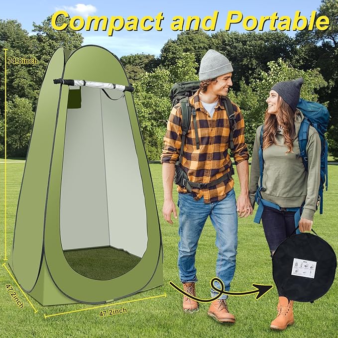 Portable Hot Shower Tent for Camping,Pop Up Privacy Tent with Rechargeable Camping Shower with 2000w Immersion Water Heater