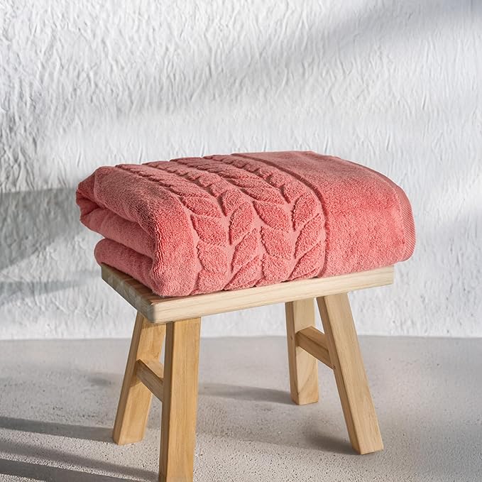BAGNO MILANO Organic Turkish Cotton Bath Towels, Luxury Jacquard Collection, Certified Organic Highly Absorbent, Soft-Plush Towel Set (Coral Red, 2 Pcs Bath Towel Set)