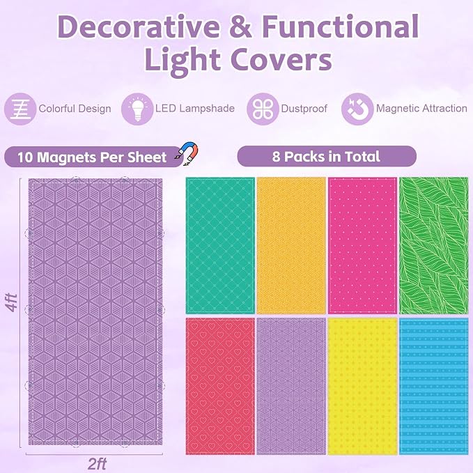 QOUBAI 8 Pcs Fluorescent Light Covers, 4x2 Feet Magnetic Light Cover - Image 2