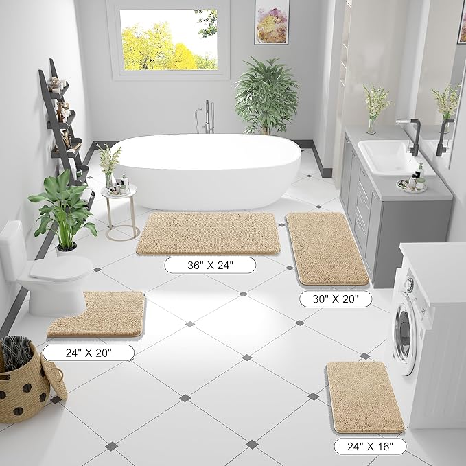 OLANLY Bathroom Rugs 40x32, Extra Soft Absorbent Chenille Bath Rugs, Rubber Backing Quick Dry, Machine Washable Bath Mats for Bathroom Floor, Tub and Shower, Home Decor Accessories, Beige