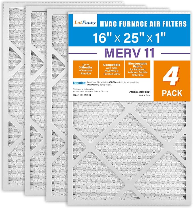 LotFancy 16x25x1 Air Filter MERV 11 4-Pack, Electrostatic Pleated AC Furnace by LotFancy