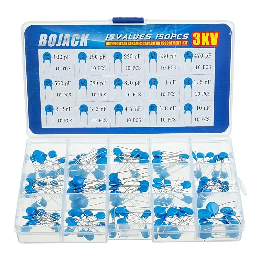 BOJACK 15 Values 150 Pcs 3KV / 100 pF to 10 nF High Voltage DIP Ceramic by BOJACK
