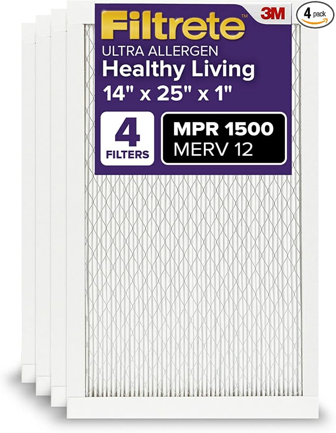 Filtrete 14x25x1 AC Furnace Air Filter, MERV 12, MPR 1500, CERTIFIED asthma & by Filtrete