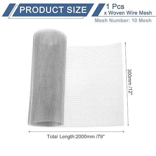 uxcell 10 Mesh 79" x 12" Woven Wire Mesh, 304 Stainless Steel Air Vent Filter - Image 2