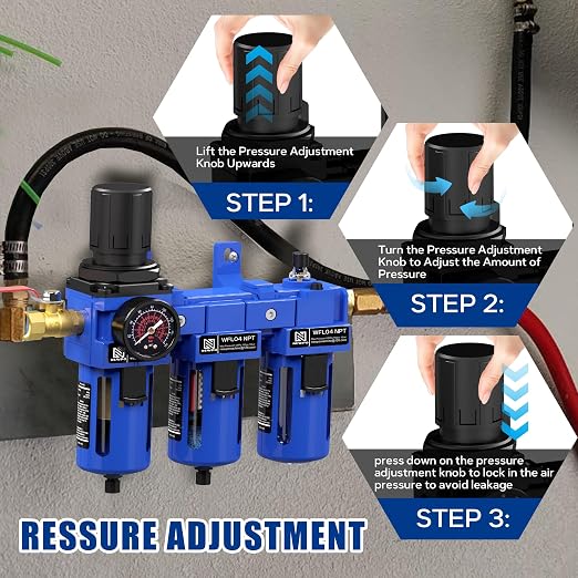 NEWPO 1/2'' NPT Compressed Air Filter Regulator Lubricator Combo - Image 5