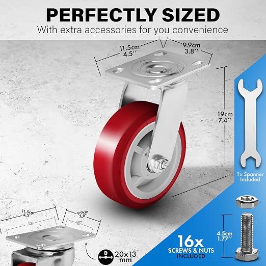 6 Inch Heavy Duty Casters Set of 4, Scratch Resistant & 360 Degree Rotatable - Image 2