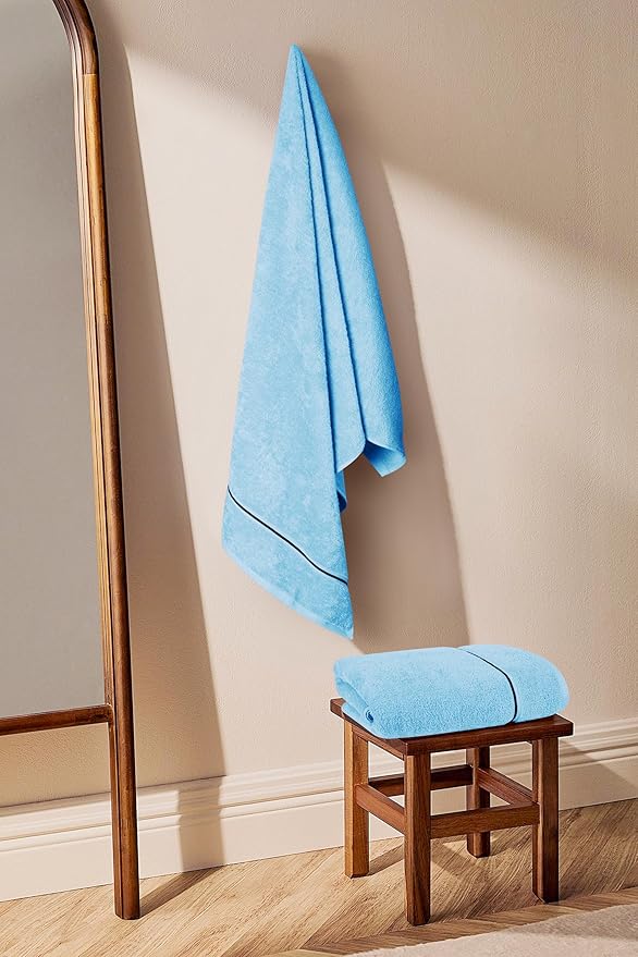 MyOwn Cotton 2 Pack Oversized Bath Towel Set 28x55 inches, Large Bath Towels, Ultra Absorbant Compact Quickdry & Lightweight Towel, Ideal for Gym Travel Camp Pool - Sky Blue