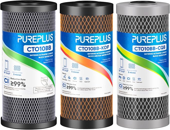 PUREPLUS 10" x 4.5" Whole House Carbon Water Filter Combo Pack, CTO10BB + by PUREPLUS