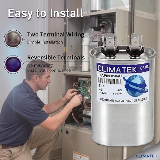 ClimaTek 5 MFD 370/440 Volt VAC Run Oval Capacitor CAP99-0504O - Image 3