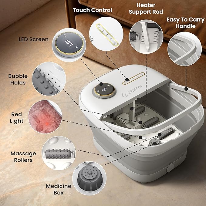 Gideon Foot Spa Massager & Heated Foot Bath, Luxury Therapeutic Massager with Lights and Bubbles