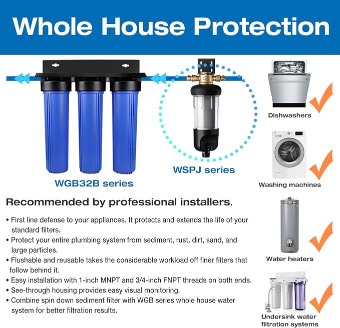 iSpring WSP500J Reusable Whole House Spin-Down Sediment Water Filter, Upgraded - Image 8