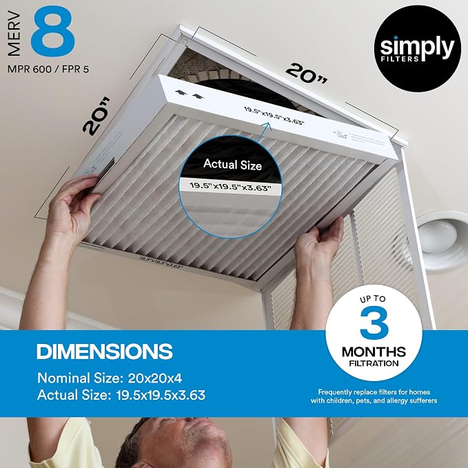 Simply 20x20x4 Air Filter, MERV 8, 6 Pack, Furnace Air Filter - Image 3