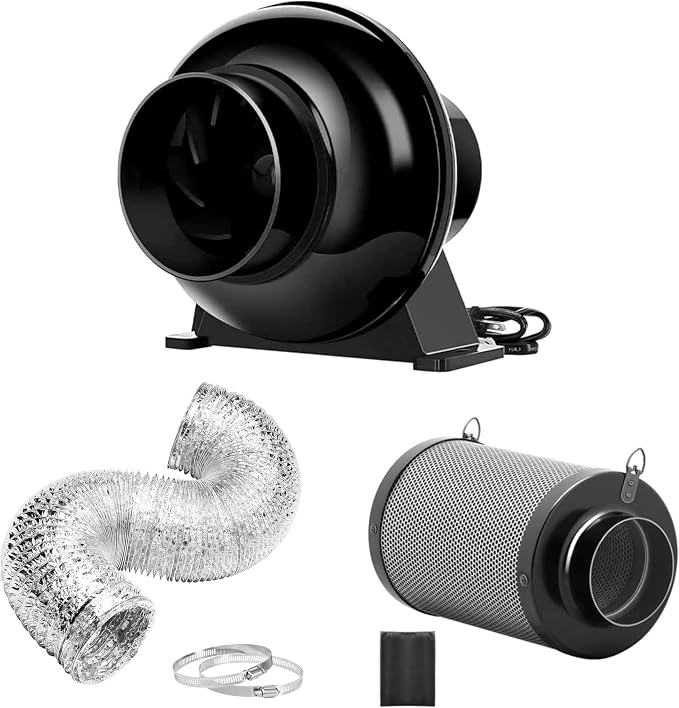 iPower 4 Inch 195 CFM Inline Fan, Air Carbon Filter, 8 Ft Al Foil Ducting by iPower