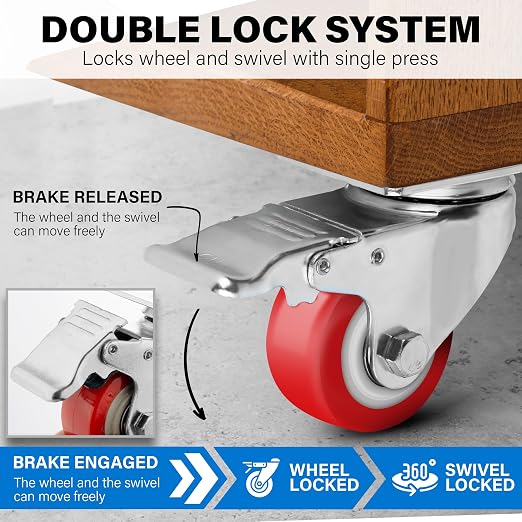 2.5 Inch Caster Wheels Heavy Duty Casters Set of 4 Lockable Cart Wheels - Image 5