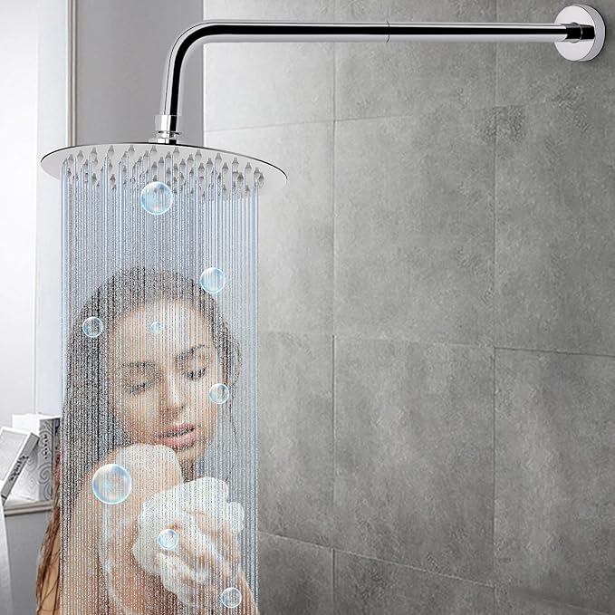 HarJue Shower Arm with Flange and Teflon Tape, Wall Mounted Shower Pipe 304 Stainless Steel Extension Arm for Fixed Shower Head & Handheld (24 Inch, Chrome)