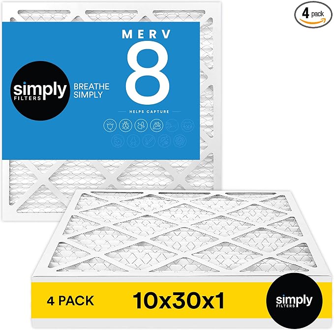 Simply 10x30x1 Air Filter, Merv 8, 4 Pack, by SimplyFilters