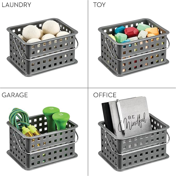 iDesign Stackable Shower Basket with Handle for Dorm or Bathroom - Set of 3 - Gray - Made in USA